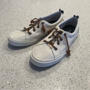Sperry Crest Vibe Shoes - Womens 7, White Canvas with Leather Laces EUC